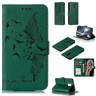 Feather Pattern Litchi Texture Horizontal Flip Leather Case with Wallet & Holder & Card Slots For LG Stylo 4(Green)