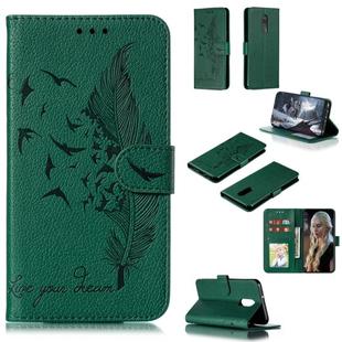 Feather Pattern Litchi Texture Horizontal Flip Leather Case with Wallet & Holder & Card Slots For LG Stylo 5(Green)