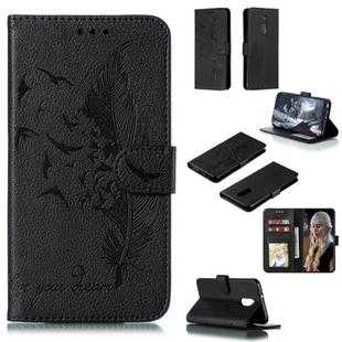 Feather Pattern Litchi Texture Horizontal Flip Leather Case with Wallet & Holder & Card Slots For LG Stylo 5(Black)
