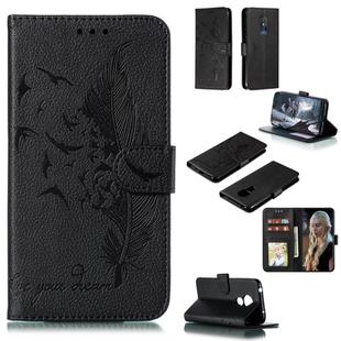 Feather Pattern Litchi Texture Horizontal Flip Leather Case with Wallet & Holder & Card Slots For Motorola Moto G7 Power(Black)