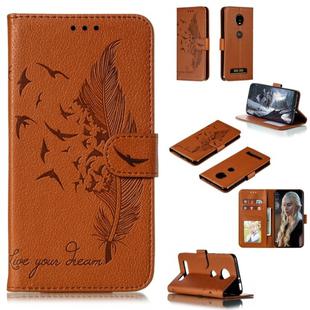 Feather Pattern Litchi Texture Horizontal Flip Leather Case with Wallet & Holder & Card Slots For Motorola Moto Z4 Play(Brown)