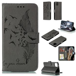 Feather Pattern Litchi Texture Horizontal Flip Leather Case with Wallet & Holder & Card Slots For Google Pixel 4XL(Gray)