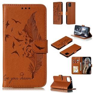 Feather Pattern Litchi Texture Horizontal Flip Leather Case with Wallet & Holder & Card Slots For Google Pixel 4XL(Brown)