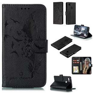 Feather Pattern Litchi Texture Horizontal Flip Leather Case with Wallet & Holder & Card Slots For Google Pixel 3(Black)