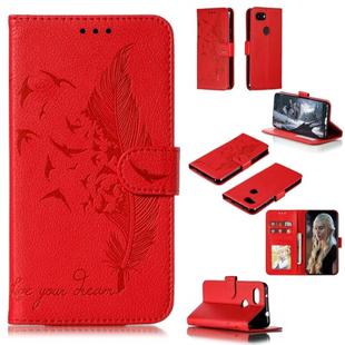 Feather Pattern Litchi Texture Horizontal Flip Leather Case with Wallet & Holder & Card Slots For Google Pixel 3a(Red)