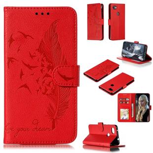 Feather Pattern Litchi Texture Horizontal Flip Leather Case with Wallet & Holder & Card Slots For Google Pixel 3a XL(Red)