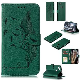 Feather Pattern Litchi Texture Horizontal Flip Leather Case with Wallet & Holder & Card Slots For Google Pixel 3a XL(Green)