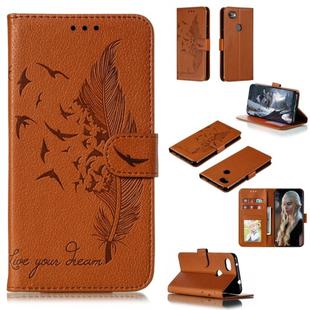 Feather Pattern Litchi Texture Horizontal Flip Leather Case with Wallet & Holder & Card Slots For Google Pixel 3a XL(Brown)