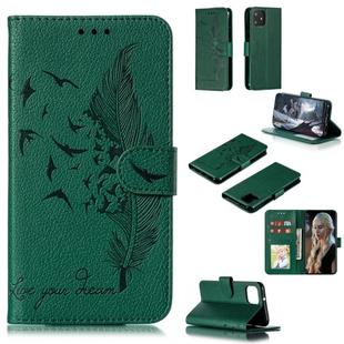 Feather Pattern Litchi Texture Horizontal Flip Leather Case with Wallet & Holder & Card Slots For Google Pixel 4(Green)