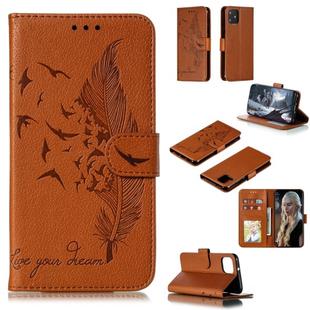 Feather Pattern Litchi Texture Horizontal Flip Leather Case with Wallet & Holder & Card Slots For Google Pixel 4(Brown)