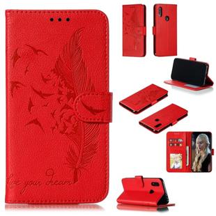 Feather Pattern Litchi Texture Horizontal Flip Leather Case with Wallet & Holder & Card Slots For Xiaomi Redmi 7(Red)