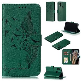 Feather Pattern Litchi Texture Horizontal Flip Leather Case with Wallet & Holder & Card Slots For Xiaomi Redmi 7(Green)