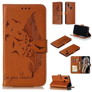 Feather Pattern Litchi Texture Horizontal Flip Leather Case with Wallet & Holder & Card Slots For Xiaomi Redmi 7(Brown)