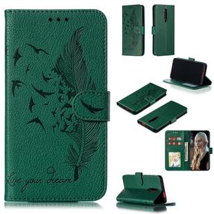 Feather Pattern Litchi Texture Horizontal Flip Leather Case with Wallet & Holder & Card Slots For Xiaomi Redmi K20(Green)