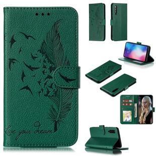 Feather Pattern Litchi Texture Horizontal Flip Leather Case with Wallet & Holder & Card Slots For Xiaomi Mi 9(Green)