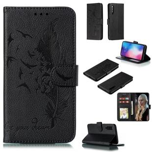 Feather Pattern Litchi Texture Horizontal Flip Leather Case with Wallet & Holder & Card Slots For Xiaomi Mi 9(Black)