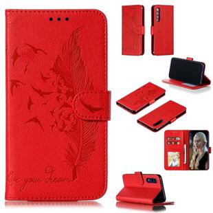 Feather Pattern Litchi Texture Horizontal Flip Leather Case with Wallet & Holder & Card Slots For Xiaomi Mi 9 SE(Red)