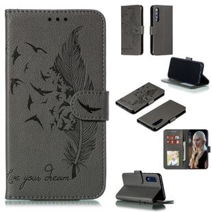 Feather Pattern Litchi Texture Horizontal Flip Leather Case with Wallet & Holder & Card Slots For Xiaomi Mi 9 SE(Gray)