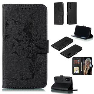 Feather Pattern Litchi Texture Horizontal Flip Leather Case with Wallet & Holder & Card Slots For Xiaomi Mi CC9(Black)