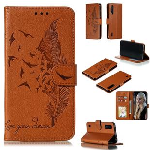 Feather Pattern Litchi Texture Horizontal Flip Leather Case with Wallet & Holder & Card Slots For Xiaomi Mi CC9(Brown)