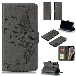 Feather Pattern Litchi Texture Horizontal Flip Leather Case with Wallet & Holder & Card Slots For Huawei P Smart Z / Y9 Prime (2019)(Gray)