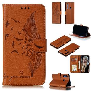Feather Pattern Litchi Texture Horizontal Flip Leather Case with Wallet & Holder & Card Slots For Huawei P Smart Z / Y9 Prime (2019)(Brown)