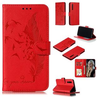 Feather Pattern Litchi Texture Horizontal Flip Leather Case with Wallet & Holder & Card Slots For Huawei P30(Red)