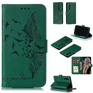Feather Pattern Litchi Texture Horizontal Flip Leather Case with Wallet & Holder & Card Slots For Huawei P30(Green)
