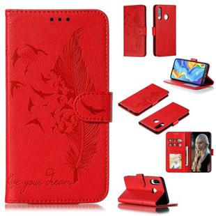 Feather Pattern Litchi Texture Horizontal Flip Leather Case with Wallet & Holder & Card Slots For Huawei P30 Lite(Red)