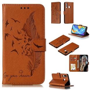 Feather Pattern Litchi Texture Horizontal Flip Leather Case with Wallet & Holder & Card Slots For Huawei P30 Lite(Brown)