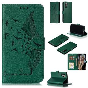 Feather Pattern Litchi Texture Horizontal Flip Leather Case with Wallet & Holder & Card Slots For Huawei P30 Pro(Green)