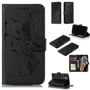 Feather Pattern Litchi Texture Horizontal Flip Leather Case with Wallet & Holder & Card Slots For Huawei P30 Pro(Black)