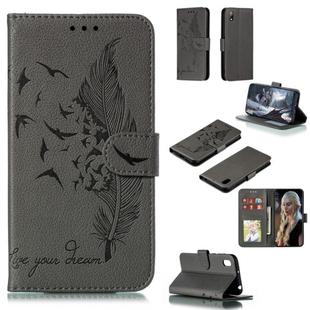 Feather Pattern Litchi Texture Horizontal Flip Leather Case with Wallet & Holder & Card Slots For Huawei Y5 (2019) / Honor 8S(Gray)