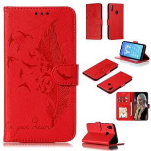 Feather Pattern Litchi Texture Horizontal Flip Leather Case with Wallet & Holder & Card Slots For Huawei Y7 (2019)(Red)