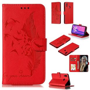 Feather Pattern Litchi Texture Horizontal Flip Leather Case with Wallet & Holder & Card Slots For Huawei Y9 (2019)(Red)