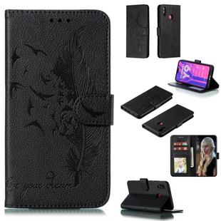 Feather Pattern Litchi Texture Horizontal Flip Leather Case with Wallet & Holder & Card Slots For Huawei Y9 (2019)(Black)