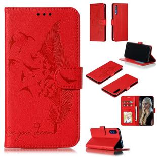 Feather Pattern Litchi Texture Horizontal Flip Leather Case with Wallet & Holder & Card Slots For Huawei Honor 9X Pro(Red)