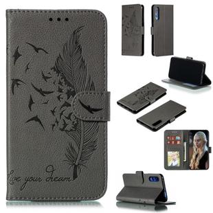 Feather Pattern Litchi Texture Horizontal Flip Leather Case with Wallet & Holder & Card Slots For Huawei Honor 9X Pro(Gray)