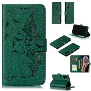 Feather Pattern Litchi Texture Horizontal Flip Leather Case with Wallet & Holder & Card Slots For Huawei Honor 20(Green)