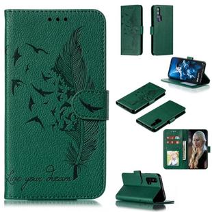 Feather Pattern Litchi Texture Horizontal Flip Leather Case with Wallet & Holder & Card Slots For Huawei Honor 20 Pro(Green)