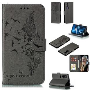 Feather Pattern Litchi Texture Horizontal Flip Leather Case with Wallet & Holder & Card Slots For Huawei Honor 20 Pro(Gray)