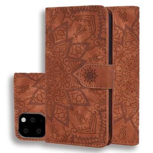 For iPhone 11 Calf Pattern Double Folding Design Embossed Leather Case with Wallet & Holder & Card Slots (Brown)