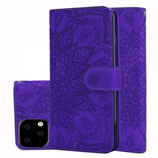 For iPhone 11 Calf Pattern Double Folding Design Embossed Leather Case with Wallet & Holder & Card Slots (Purple)