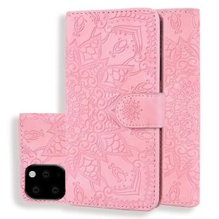 For iPhone 11 Pro Max Calf Pattern Double Folding Design Embossed Leather Case with Wallet & Holder & Card Slots  (6.5 inch)(Pink)
