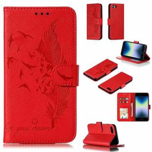 For iPhone SE 2022 / SE 2020 / 8 / 7 Feather Pattern Litchi Texture Horizontal Flip Leather Case with Wallet & Holder & Card Slots(Red)