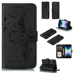 For iPhone SE 2022 / SE 2020 / 8 / 7 Feather Pattern Litchi Texture Horizontal Flip Leather Case with Wallet & Holder & Card Slots(Black)