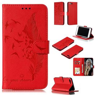 Feather Pattern Litchi Texture Horizontal Flip Leather Case with Wallet & Holder & Card Slots For iPhone 7 Plus / 8 Plus(Red)