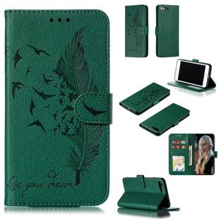 Feather Pattern Litchi Texture Horizontal Flip Leather Case with Wallet & Holder & Card Slots For iPhone 7 Plus / 8 Plus(Green)