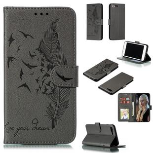 Feather Pattern Litchi Texture Horizontal Flip Leather Case with Wallet & Holder & Card Slots For iPhone 7 Plus / 8 Plus(Gray)