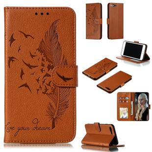 Feather Pattern Litchi Texture Horizontal Flip Leather Case with Wallet & Holder & Card Slots For iPhone 7 Plus / 8 Plus(Brown)